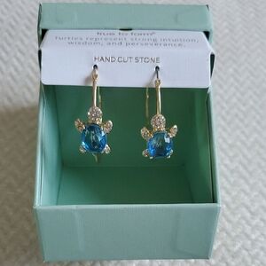 True To Firm Hand Cut Turtle Earrings/Blue Stones
